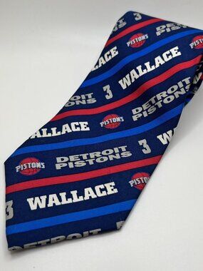 Detroit Pistons Silk Tie Ben Wallace 3 NBA Basketball Blue Red Striped Vintage